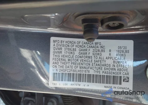 2020 Honda Civic Sport z USA, uszkodzony, nr VIN 2HGFC2F8XLH551676